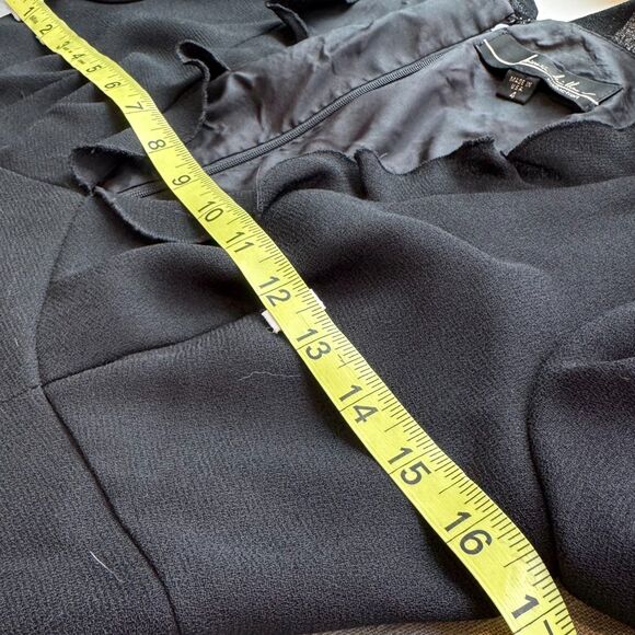Women’s Size 4 Black Polyester Dress - Ruffled V-Neck, Slit & Sleeve, Back Zip - Picture 7 of 9
